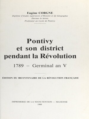 cover image of Pontivy et son district pendant la Révolution